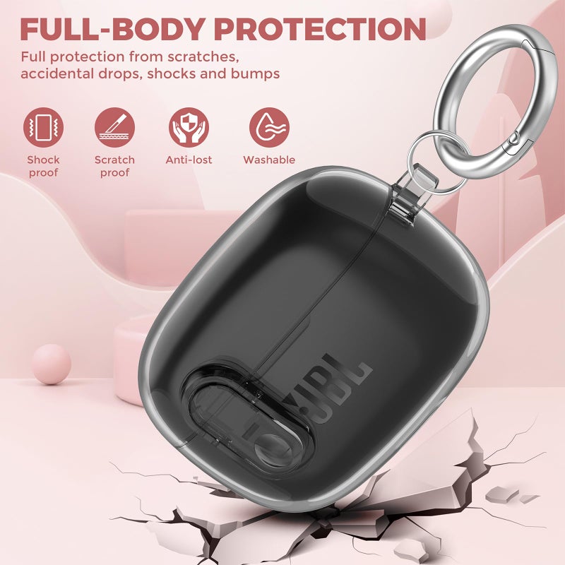 OTOPO Compatible with JBL Vibe 200TWS/JBL Vibe Beam /Beam 2 Case Cover Clear Lock Clip with Cleaner Kit, Transparent TPU Protective Cover Men Women with Carabiner for JBL Vibe Beam 2 Charging Case - Black - Image 2