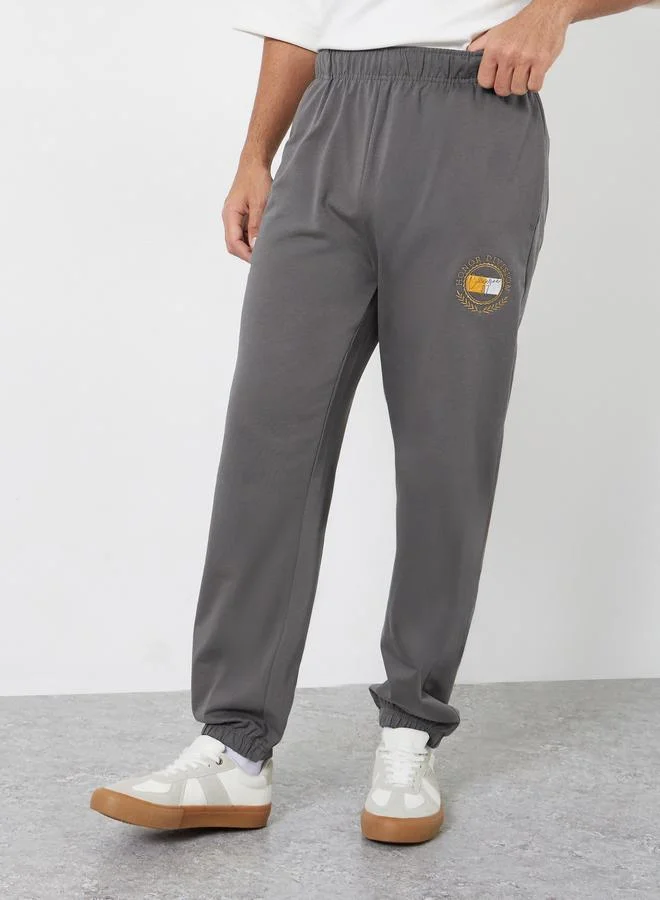 Men Grey Embroidered Relaxed Fit Joggers