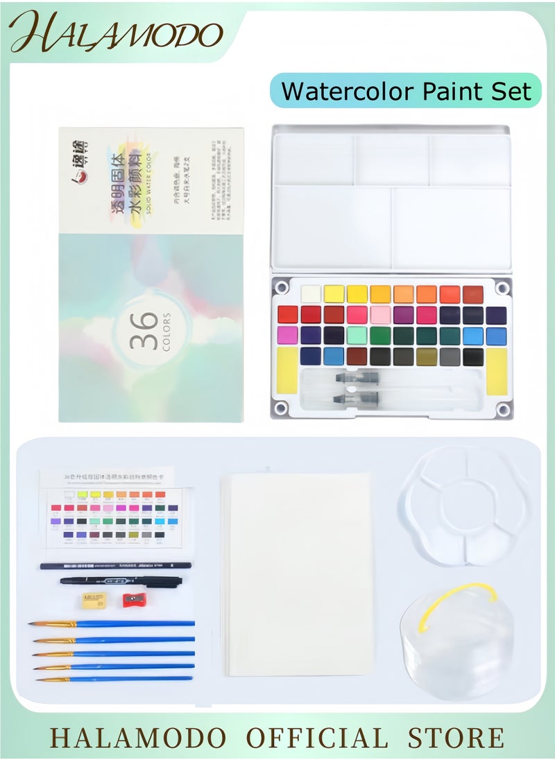 HALAMODO Watercolor Paint Set 36 Vivid Colors in Portable Box Palette set Perfect Travel Watercolor Set for Artists, Amateur Hobbyists and Painting, Beginners and Professionals  - Image 1