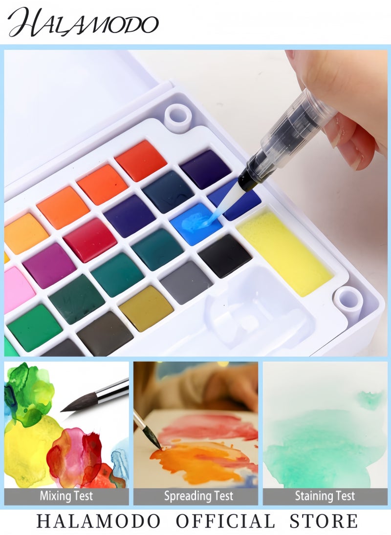 HALAMODO Watercolor Paint Set 36 Vivid Colors in Portable Box Palette set Perfect Travel Watercolor Set for Artists, Amateur Hobbyists and Painting, Beginners and Professionals  - Image 2