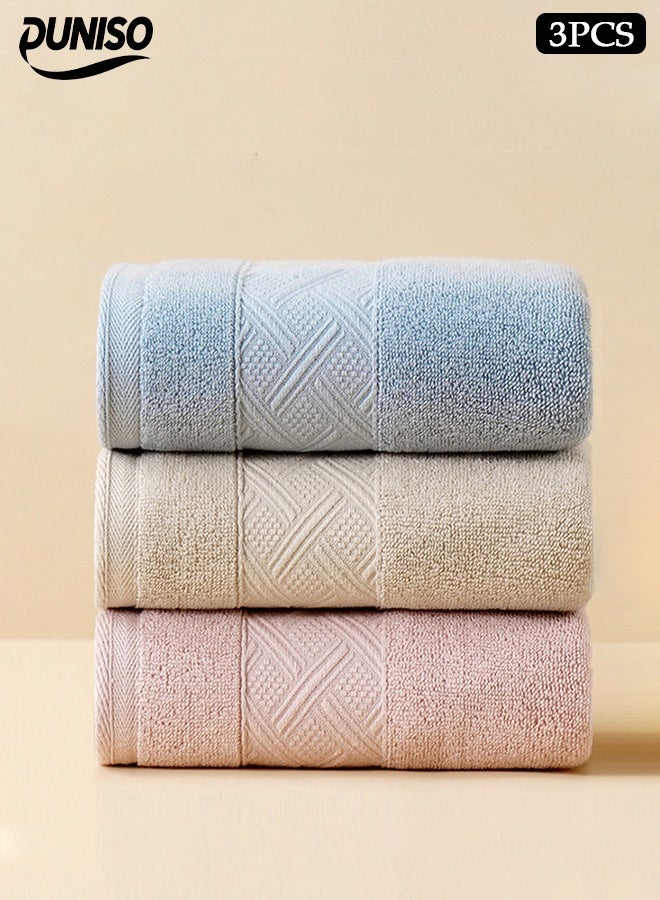 DUNISO 3 قطع من مناشف اليد، مناشف وجه قطنية، مناشف استحمام قطنية مصفاة، سريعة الجفاف، عالية الامتصاص، ناعمة، عالية الجودة، للاستخدام في الاستحمام، اليدين، الوجه، الصالة الرياضية والسبا، 34*73 سم، وردي/بني/أزرق - Image 1