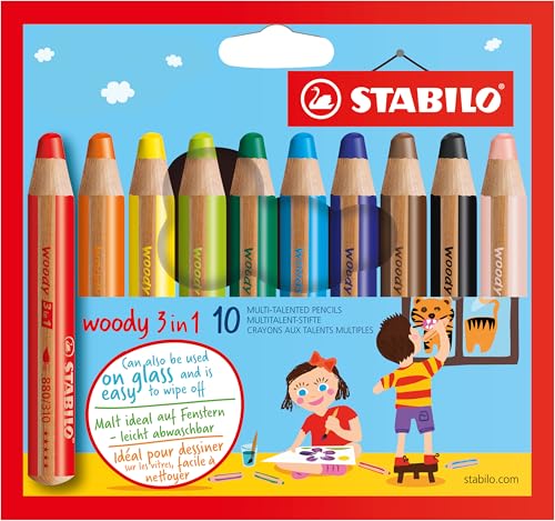 STABILO Multi-Talented Pencil woody 3 in 1 - Pack of 10 - Assorted Colors - Image 1