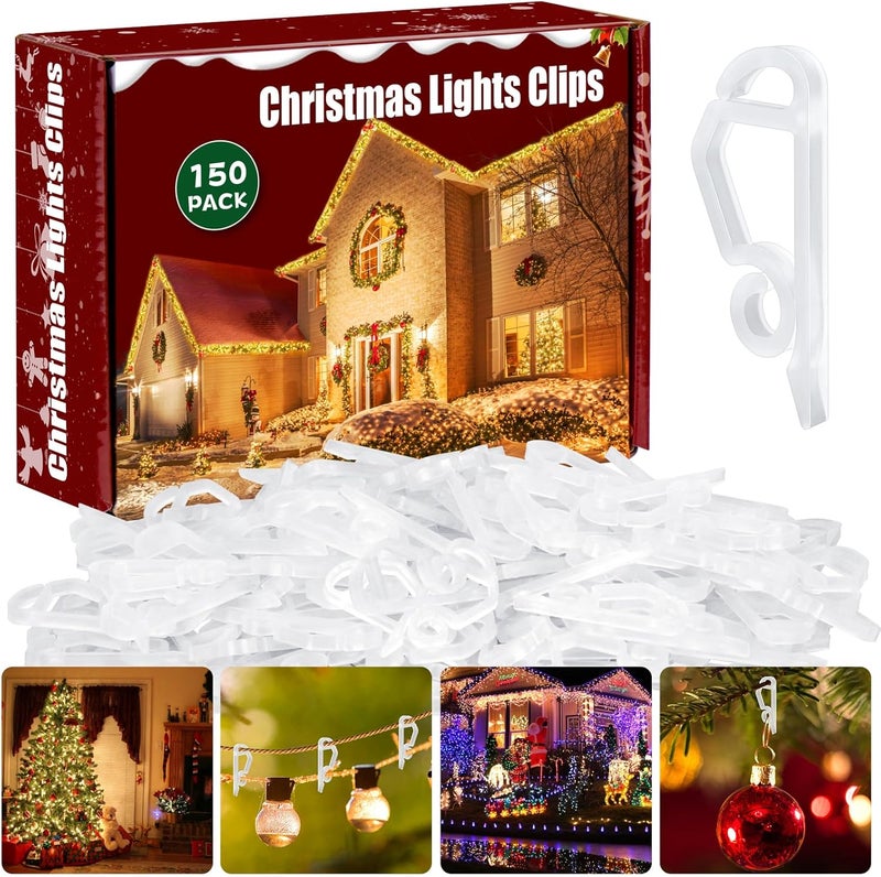 SelfTek 150 Pcs Christmas Light Hooks - Gutter for Outdoor Hanging, Weatherproof Holiday Hanger Clips for Festival Decoration - Image 1