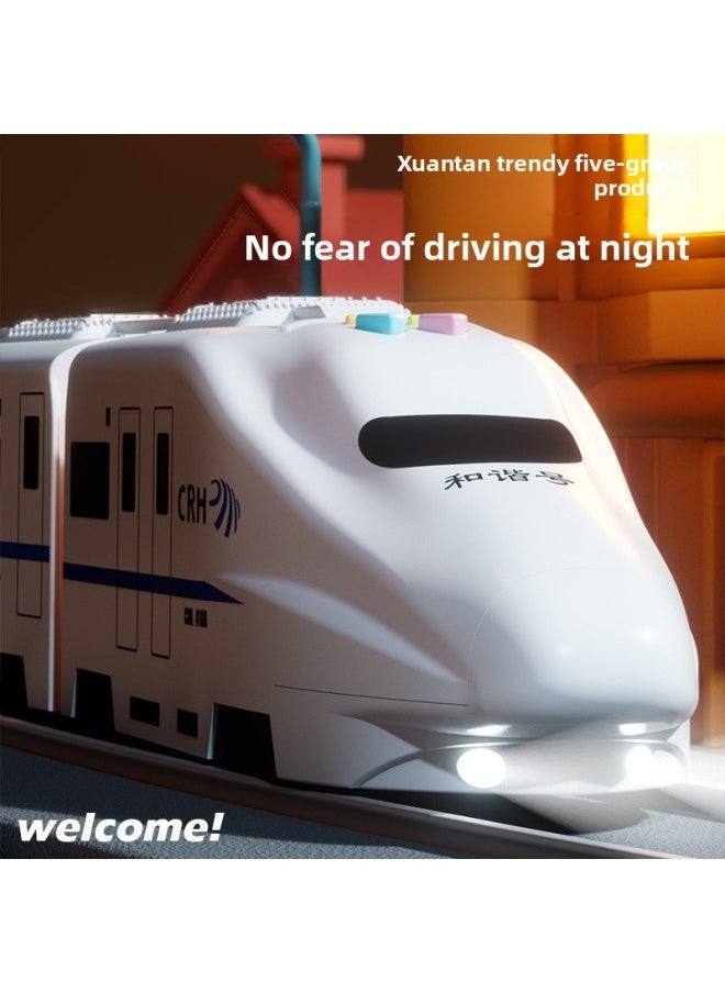 Generic Children's Train Toy Rail Car Large Electric High-speed Rail Harmony Number Simulation Train Model Universal Boy-Color:Harmonious Number-Scale:Dual Battery Version: 117cm Early Education Story Songs With Free Alloy Car  - Image 5