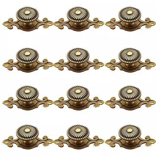 CSKB Golden Brass Antique Vintage Retro Drawer Cabinet Metal Knobs with Backplates 12 PCS,Mushroom Shape Pulls Handle Dresser Knob - Image 2