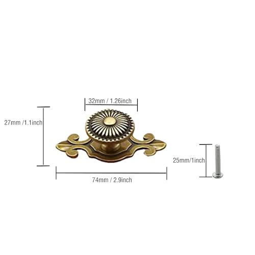 CSKB Golden Brass Antique Vintage Retro Drawer Cabinet Metal Knobs with Backplates 12 PCS,Mushroom Shape Pulls Handle Dresser Knob - Image 3