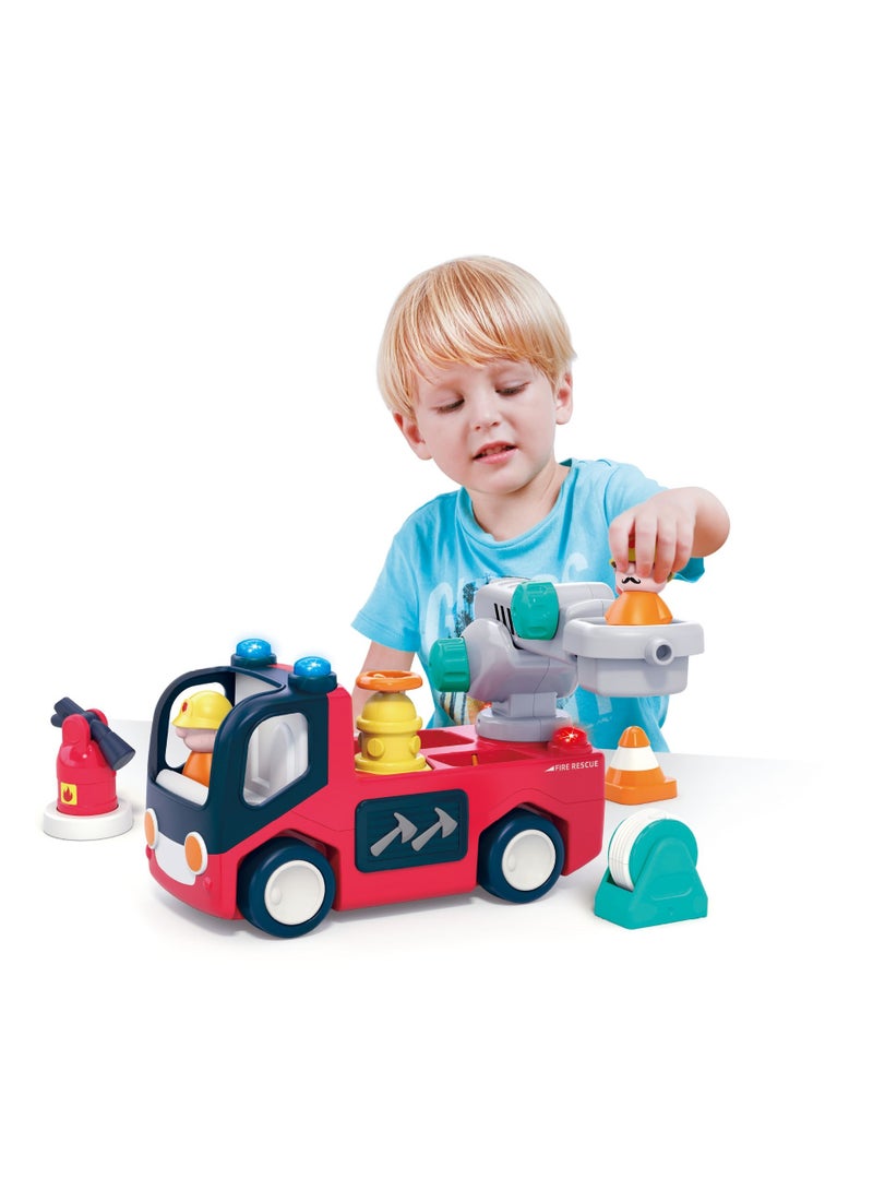 Hola Early Learning Fire Engine Toy w/ Lights & Sounds, Interactive Fire Truck w/ Extendable Ladder, 10 Play Functions, Firefighter Accessories, Bump-and-Go, Educational Toy for Kids, Pretend Play 3Y+ - Image 4