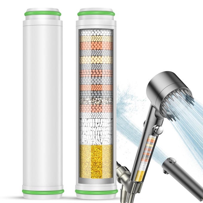 SHOWER FILTER FOR HANDHELD SHOWER HEAD 2 PACK 18 STAGE REPLACEMENT FILTERS FOR HARD WATER REMOVE CHLORINE AND HARMFUL SUBSTANCES