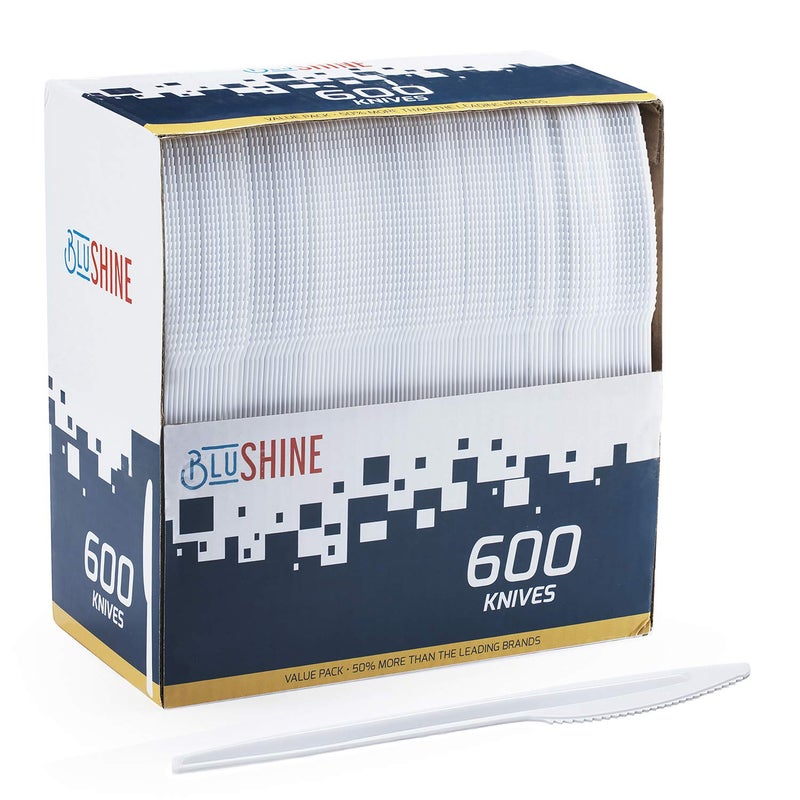BluShine 600 Pack White Disposable Plastic Knives  Practical Cutlery for Parties Lunches Picnics and Long Trips  Great for Meals Desserts or Appetizers