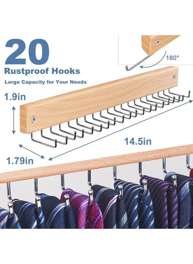 هومستر ربطة الربطة مثبتة في الجدار، ربطة العنق الخشبية تحمل 20 ربطة عنق/حزام/حافظة، ربطة وحزام منظم w/360° خطاطيف قابلة للدوران، مسمار مسمار، مثالي للتركيب على الجدار، الباب، خزانة، 2 حزمة، ناترول - Image 3