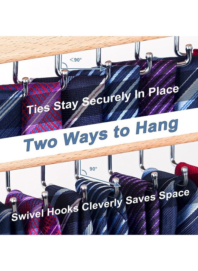 هومستر ربطة الربطة مثبتة في الجدار، ربطة العنق الخشبية تحمل 20 ربطة عنق/حزام/حافظة، ربطة وحزام منظم w/360° خطاطيف قابلة للدوران، مسمار مسمار، مثالي للتركيب على الجدار، الباب، خزانة، 2 حزمة، ناترول - Image 2