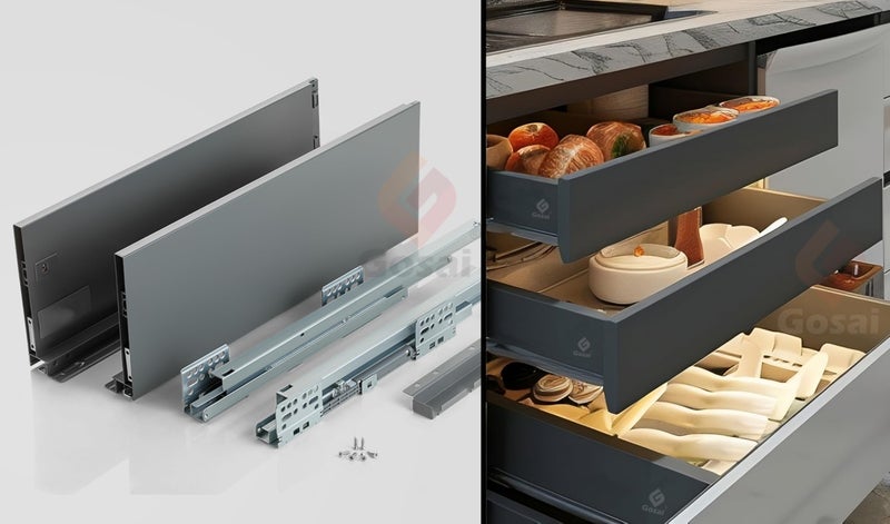 Gosai Tandem Drawer for Modular Kitchen – Soft Close, Heavy Duty Metal Box Drawer System Smooth Sliding Channels Tandem Kitchen Drawer Soft Close for Any Drawer System (20 x 6 inch) - Image 1