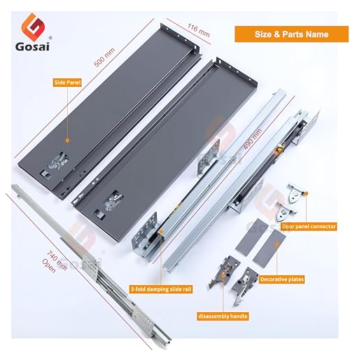 Gosai Tandem Drawer for Modular Kitchen – Soft Close, Heavy Duty Metal Box Drawer System Smooth Sliding Channels Tandem Kitchen Drawer Soft Close for Any Drawer System (20 x 6 inch) - Image 3