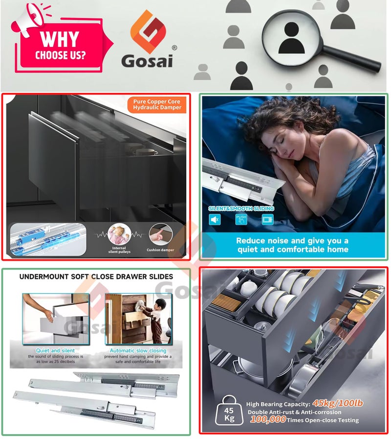 Gosai Tandem Drawer for Modular Kitchen – Soft Close, Heavy Duty Metal Box Drawer System Smooth Sliding Channels Tandem Kitchen Drawer Soft Close for Any Drawer System (20 x 6 inch) - Image 4