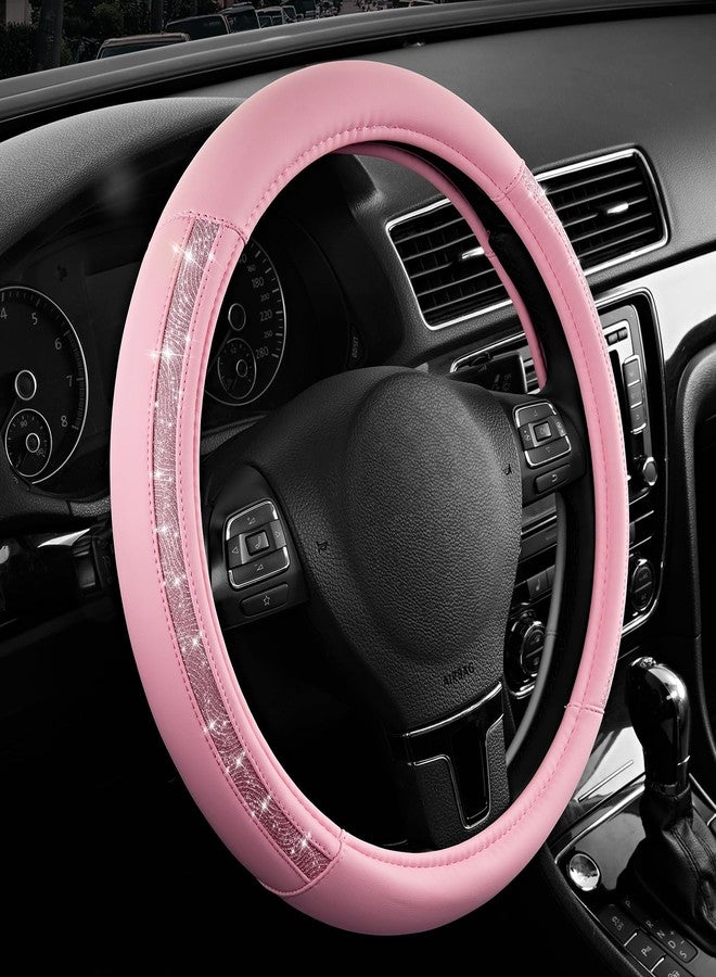 Road Comforts Steering Wheel Cover, Glitter Bling Leather Wheel Cover, Universal Fit 14.5"-15.5" Steering Wheels for Women & Girls, Anti-Slip Car Wheel Protector for Cars, Trucks, Vans, SUVs-Pink - Image 1