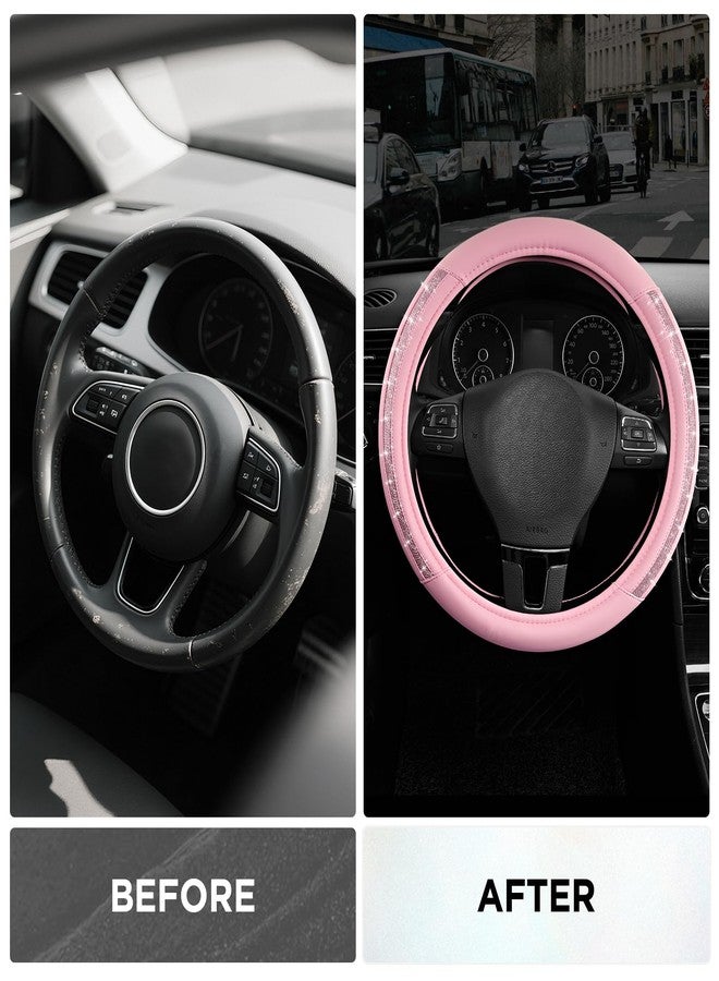 Road Comforts Steering Wheel Cover, Glitter Bling Leather Wheel Cover, Universal Fit 14.5"-15.5" Steering Wheels for Women & Girls, Anti-Slip Car Wheel Protector for Cars, Trucks, Vans, SUVs-Pink - Image 3
