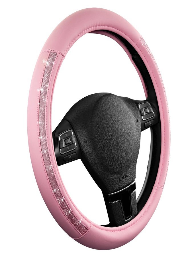 Road Comforts Steering Wheel Cover, Glitter Bling Leather Wheel Cover, Universal Fit 14.5"-15.5" Steering Wheels for Women & Girls, Anti-Slip Car Wheel Protector for Cars, Trucks, Vans, SUVs-Pink - Image 2
