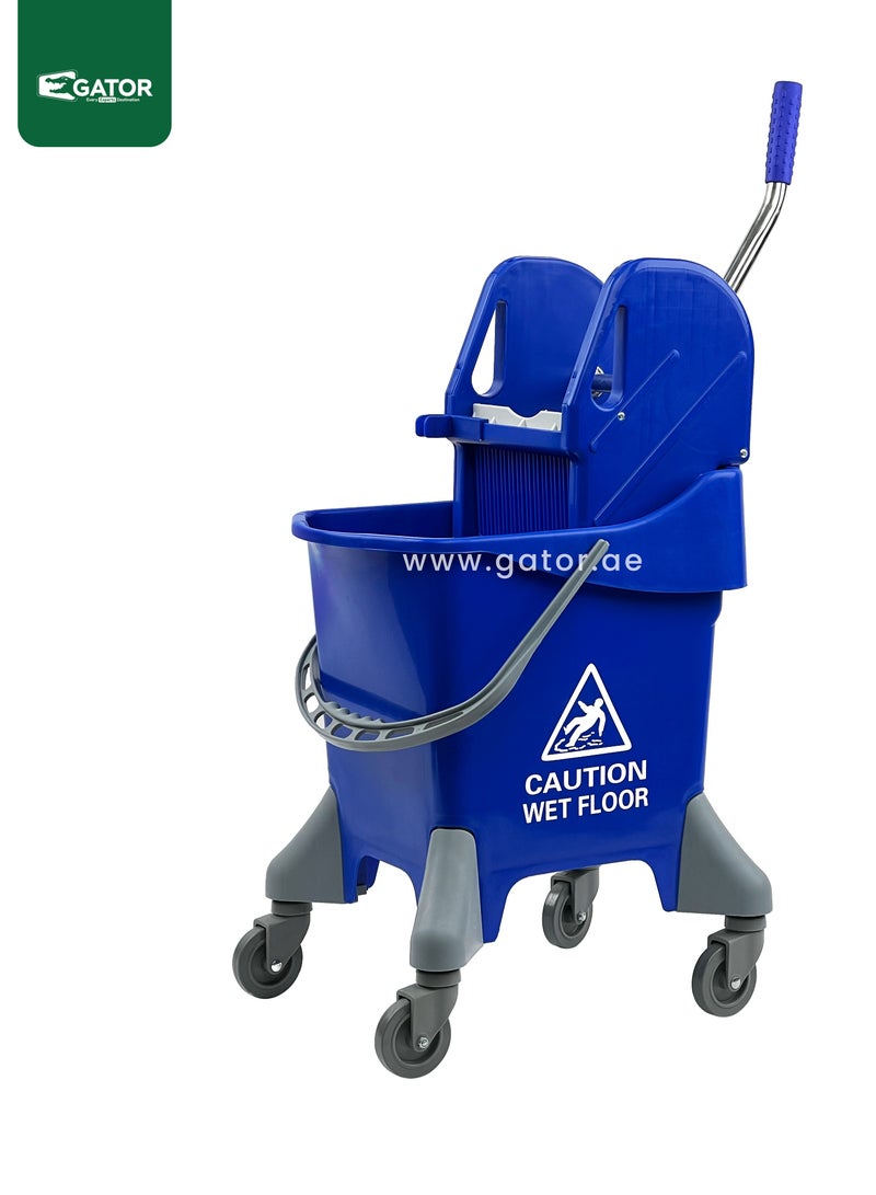 Gator Mop Bucket & Wringer, 360-Degree Rotating Swivel Wheels, Deluxe Down-Press Wringer, 25L, Blue - Image 1