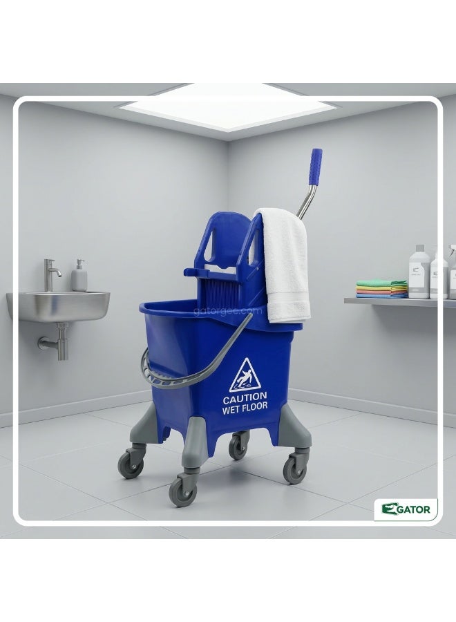 Gator Mop Bucket with Deluxe Wringer | Commercial Cleaning Trolley | Side Press Wringer | Heavy Duty Janitorial Bucket | 25LTR | Blue - Image 4