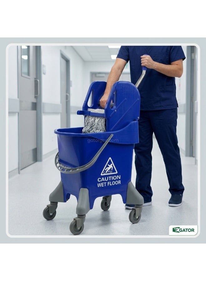 Gator Mop Bucket with Deluxe Wringer | Commercial Cleaning Trolley | Side Press Wringer | Heavy Duty Janitorial Bucket | 25LTR | Blue - Image 3