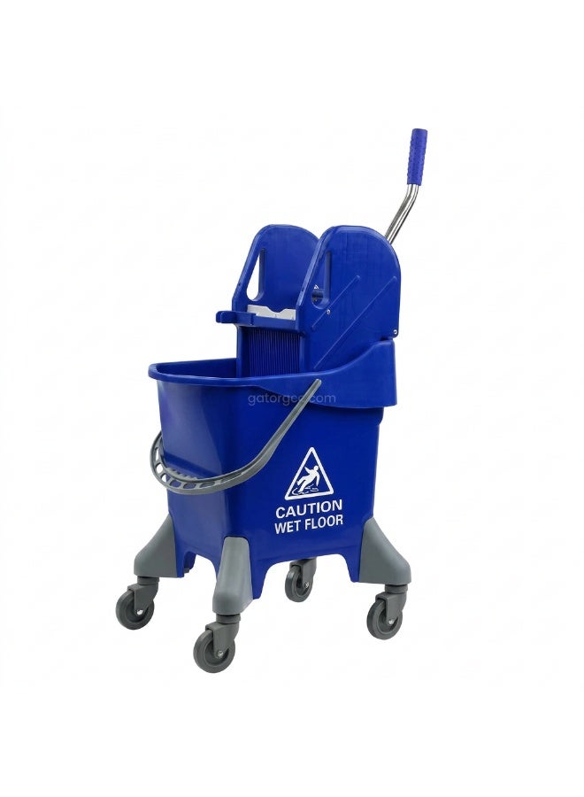 Gator Mop Bucket with Deluxe Wringer | Commercial Cleaning Trolley | Side Press Wringer | Heavy Duty Janitorial Bucket | 25LTR | Blue - Image 1
