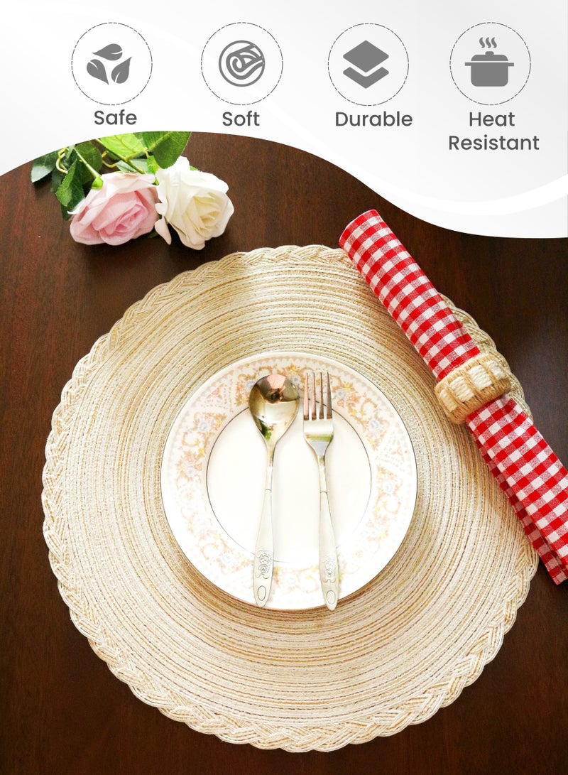 Beige Lace Shape Round Placemat Set of 4,38CM Super Large Size Dining Table Placemat,Heat-resistant,Anti-scald, Washable,Quick-dry, Wipe it Clean,Roll Up and Store, Table Decoration, for Kitchen Dining Table,Holiday Party, Wedding,Restaurants, Cafes, Gifts (15inch)  - Image 3