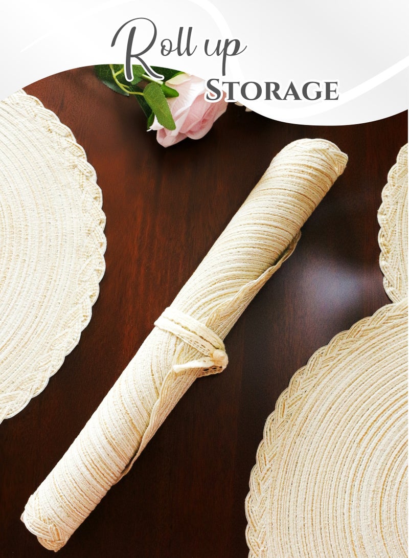 Beige Lace Shape Round Placemat Set of 4,38CM Super Large Size Dining Table Placemat,Heat-resistant,Anti-scald, Washable,Quick-dry, Wipe it Clean,Roll Up and Store, Table Decoration, for Kitchen Dining Table,Holiday Party, Wedding,Restaurants, Cafes, Gifts (15inch)  - Image 5