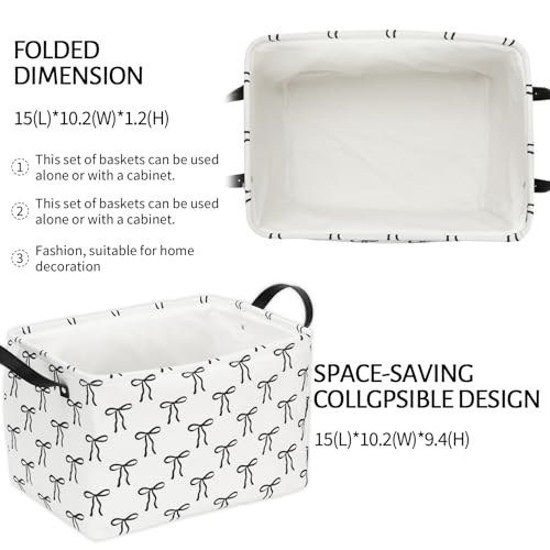 FYSUIMU 2Pcs Black Bow Storage Basket with Handles Coquette Cube Storage Bin Foldable Fabric Container Box for Bedroom Shelves Closet Cloth Toy Organizer - Image 3
