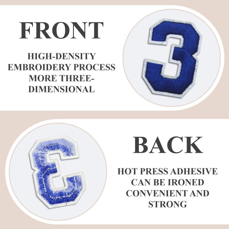 Cazzon Number Iron On Patches, Numbers 0-9 Embroidery Applique Patch, DIY Decorative Heat Press Patches for Clothing Jeans Jackets Backpacks Hats (Blue 50 Pcs) - Image 3
