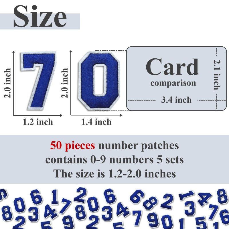 Cazzon Number Iron On Patches, Numbers 0-9 Embroidery Applique Patch, DIY Decorative Heat Press Patches for Clothing Jeans Jackets Backpacks Hats (Blue 50 Pcs) - Image 2