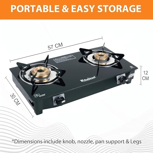 Khaitan Gas Stove Combo - 2B Nano + 1 HF Lighter + 1 HF Hose pipe Glass Manual Gas Stove (2 Burners) - Image 3