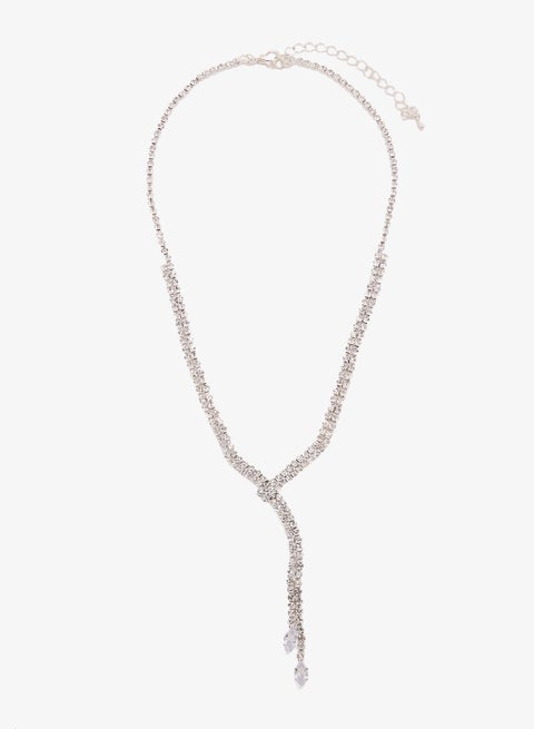 طقم قلادة وأقراط فضية مرصعة بالكريستال والماس