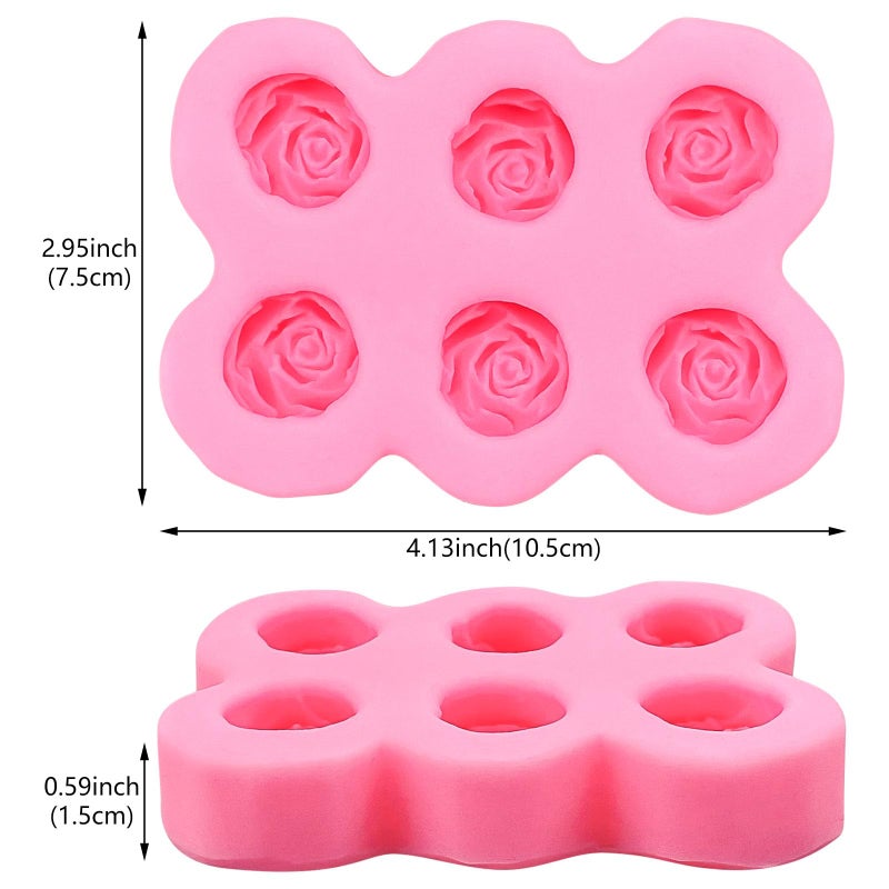 Aswewamt 2 Pcs Rose Silicone Fondant Molds 6 Cavity Flower Cake Resin Mold Candy Chocolate Ice Cube Fondant Molds Kitchen Baking Tools for Sugarcraft Cake Decorating - Image 2