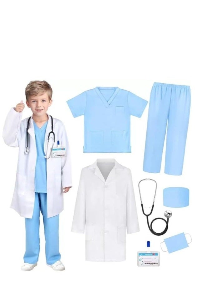 FUREUL Doctor Costume for Boys Girls - Kids Scrubs with Lab Coat & Carry Bag, Doctor Dress Up for Halloween, Career Day Role Play - Image 1