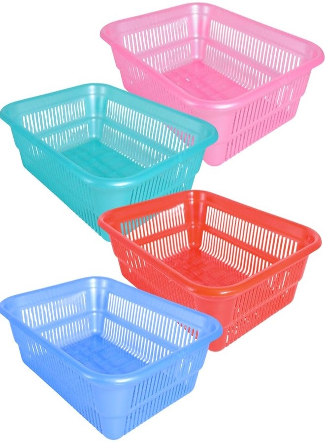Simply Home Fruity-2 Multi-Purpose Plastic Storage Basket|Durable Stackable Organizer Tokri For Home,Kitchen,Bathroom & Office|Ideal For Toys,Clothes,Cosmetics,Stationery|Set Of 4|Pink Blue Green Red - Image 1