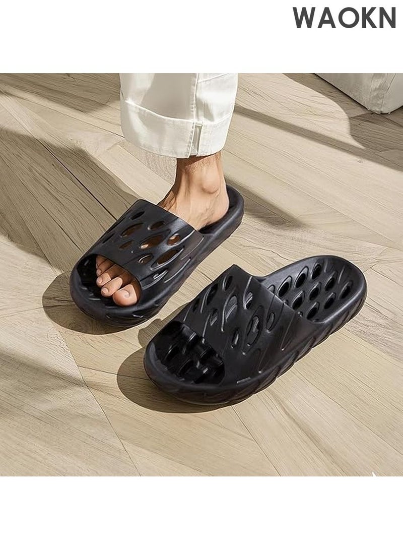 WAOKN Hollow Design Slippers for Men & Women - Breathable Slip-On Sandals with Arch Support - Ultra Lightweight Indoor/Outdoor House Shoes - Comfortable Casual Footwear for Lounge, Yoga & Travel(Color :Black Size :44-45，Inner length：275mm) - Image 2