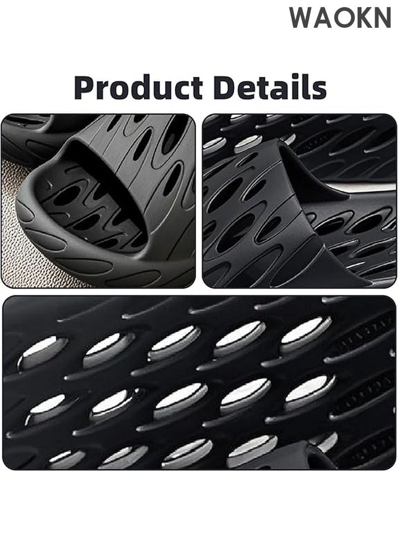 WAOKN Hollow Design Slippers for Men & Women - Breathable Slip-On Sandals with Arch Support - Ultra Lightweight Indoor/Outdoor House Shoes - Comfortable Casual Footwear for Lounge, Yoga & Travel(Color :Black Size :44-45，Inner length：275mm) - Image 3