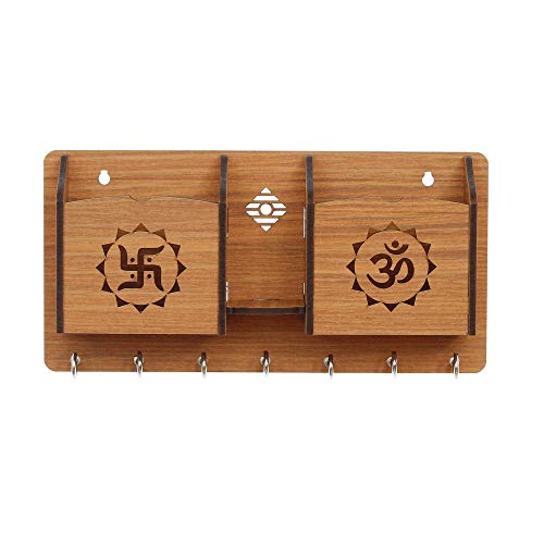 Webelkart Home Side Shelf-Brown Wall Shelves Wooden Shelf, Keyholder (Om Swastika) - Image 2