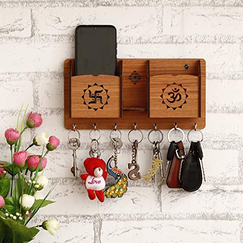 Webelkart Home Side Shelf-Brown Wall Shelves Wooden Shelf, Keyholder (Om Swastika) - Image 3