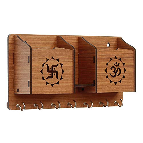 Webelkart Home Side Shelf-Brown Wall Shelves Wooden Shelf, Keyholder (Om Swastika) - Image 1