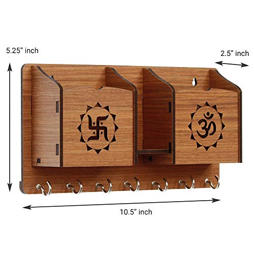 Webelkart Home Side Shelf-Brown Wall Shelves Wooden Shelf, Keyholder (Om Swastika) - Image 4