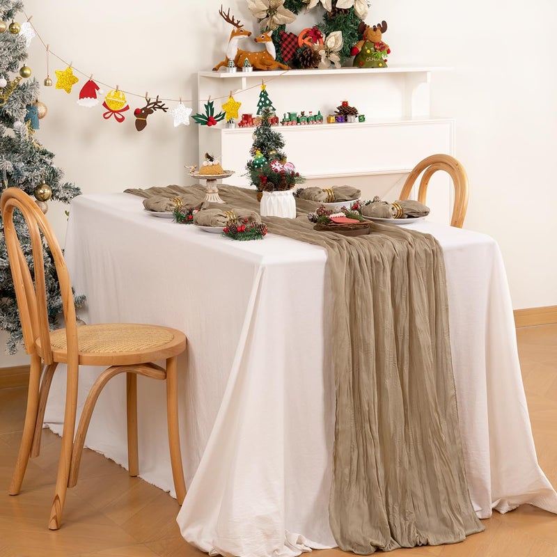 DeZerlor 6 Pack Christmas Table Runner Nude Coffee Cheesecloth Table Runner Boho Gauze Table Runner 120 inches Long Winter Table Decor for Wedding Baby Shower Xmas Party Decorations - Image 2