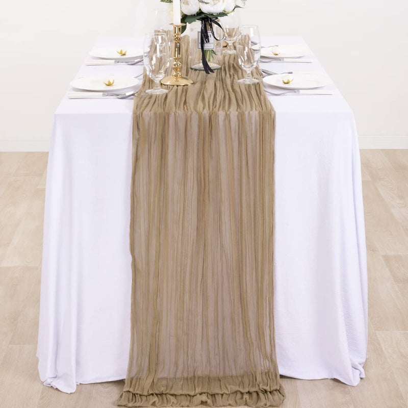 DeZerlor 6 Pack Christmas Table Runner Nude Coffee Cheesecloth Table Runner Boho Gauze Table Runner 120 inches Long Winter Table Decor for Wedding Baby Shower Xmas Party Decorations - Image 4