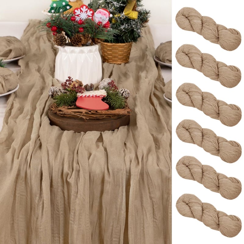 DeZerlor 6 Pack Christmas Table Runner Nude Coffee Cheesecloth Table Runner Boho Gauze Table Runner 120 inches Long Winter Table Decor for Wedding Baby Shower Xmas Party Decorations - Image 1