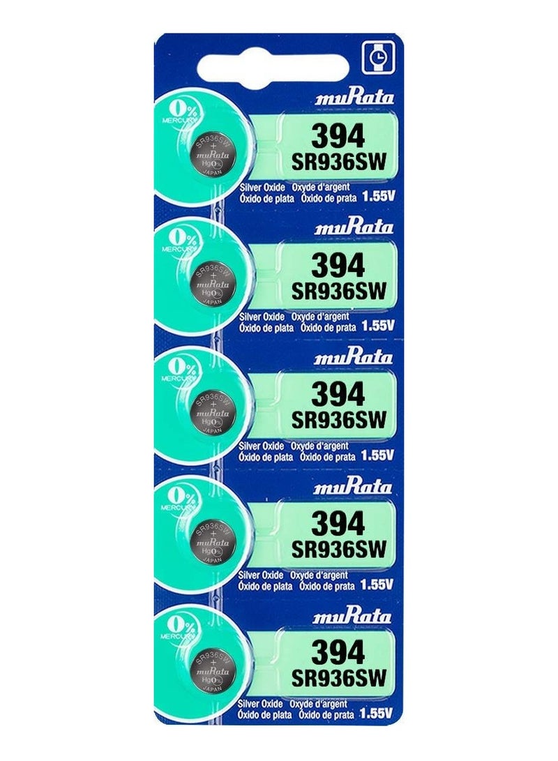 Murata 394 / SR 936SW Watch Battery Made in Japan Pack of 5 - Image 1
