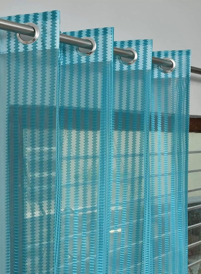 YUKANY Zig Zac Tissue Transparent Plain Net Sheer Door & Windows Grommets Curtains | Parda | Pack of 2 (Aqua Blue, 4 x 7 ft) - Image 1