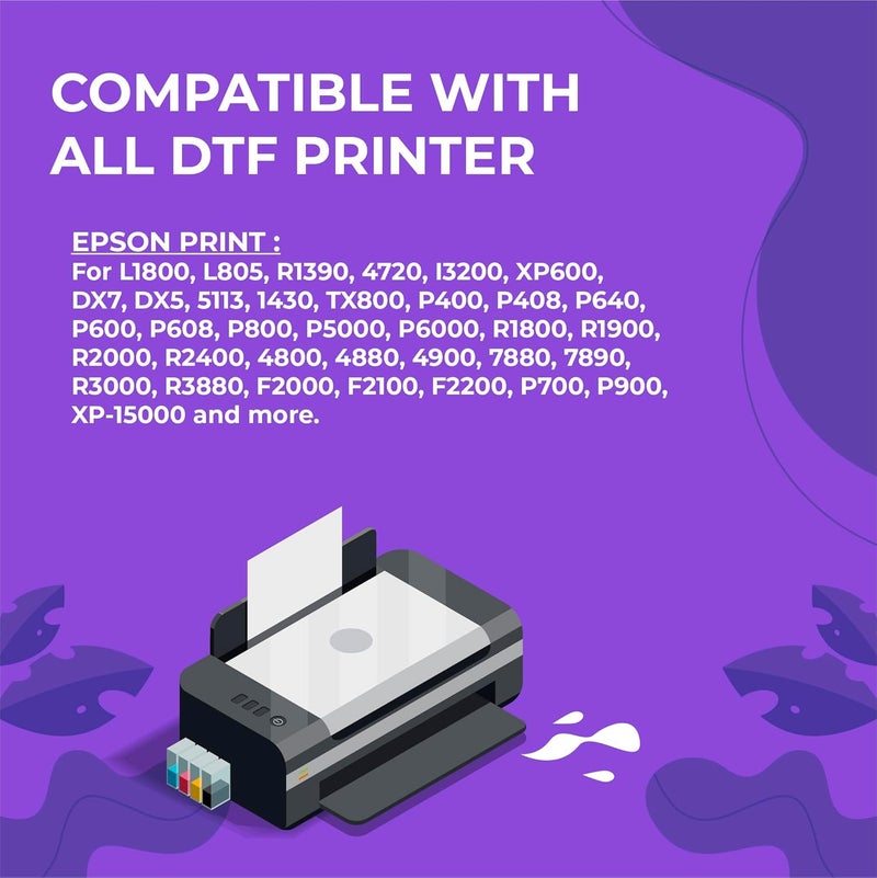 Enlite Premium DTF Ink 1000ML Value Pack, Water-Base Digital Inkjet Ink Refill for Direct to Film Printers with Epson Printhead L1800 L805 R1390 4720 I3200 XP600 DX7 DX5 5113, 6-Pack（2W-1BK-1C-1M-1Y） - Image 3
