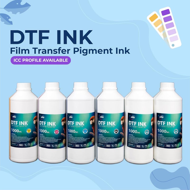 Enlite Premium DTF Ink 1000ML Value Pack, Water-Base Digital Inkjet Ink Refill for Direct to Film Printers with Epson Printhead L1800 L805 R1390 4720 I3200 XP600 DX7 DX5 5113, 6-Pack（2W-1BK-1C-1M-1Y） - Image 2