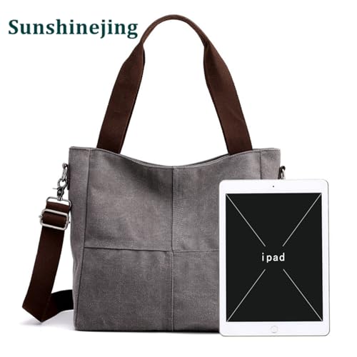 Sunshinejing Women's Canvas Shoulder Bags Tote Purses Satchel Work Shopping Crossbody Bag (Grey) - Image 4