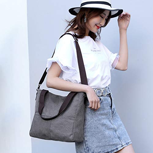 Sunshinejing Women's Canvas Shoulder Bags Tote Purses Satchel Work Shopping Crossbody Bag (Grey) - Image 2